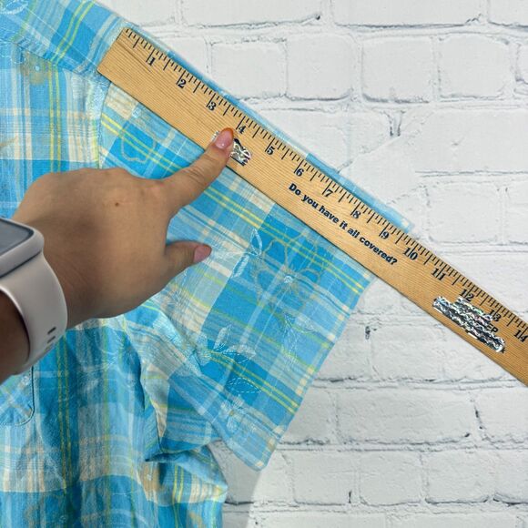 Cottage Shirt Plaid Floral Embroidered Women Plus Size 3X Check Button Cabin Top - Picture 8 of 8